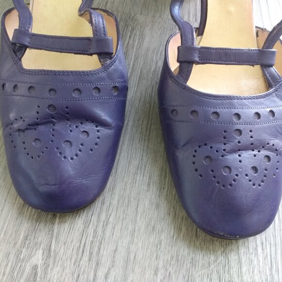 Vintage Purple Strappy Shoes Size 9 Closed Toe Heels Pumps Retro Slingbacks - Picture 10 of 10